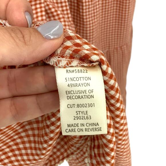 Max Studio Gingham Flutter Sleeve Tiered Maxi Dress Brick Size Large NWOT - Picture 6 of 8